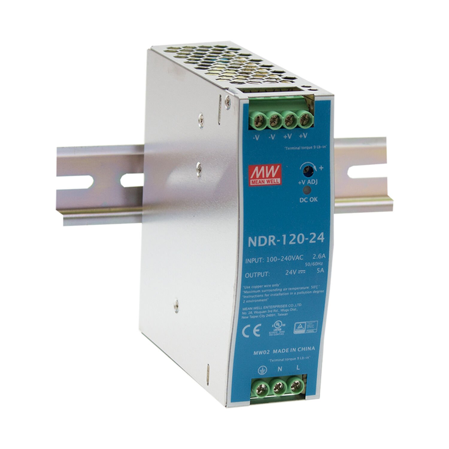 Mean Well NDR-120-24 | 24V 5A 120W DIN Ray Tipi Güç Kaynağı