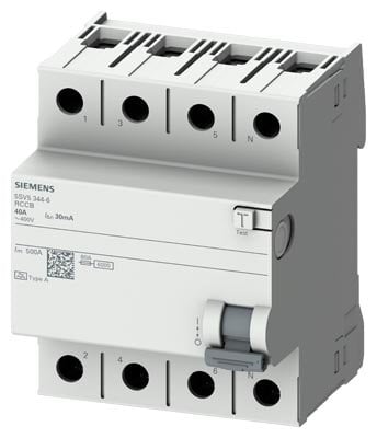 SIEMENS 5SV5344-6 Tip A RCCB 40A 30mA 400V 4 kutuplu (3F+N)