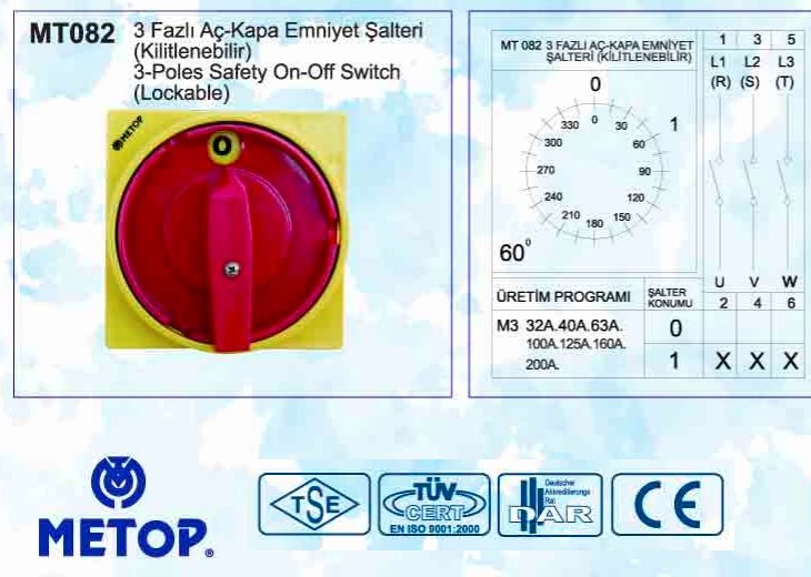 METOP MT082-080 3x80A Paket / Pako Şalter Kilitlenebilir