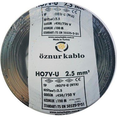 Öznur 2.5mm² NYA Siyah Kablo H07V-U 100 Fiyatları
