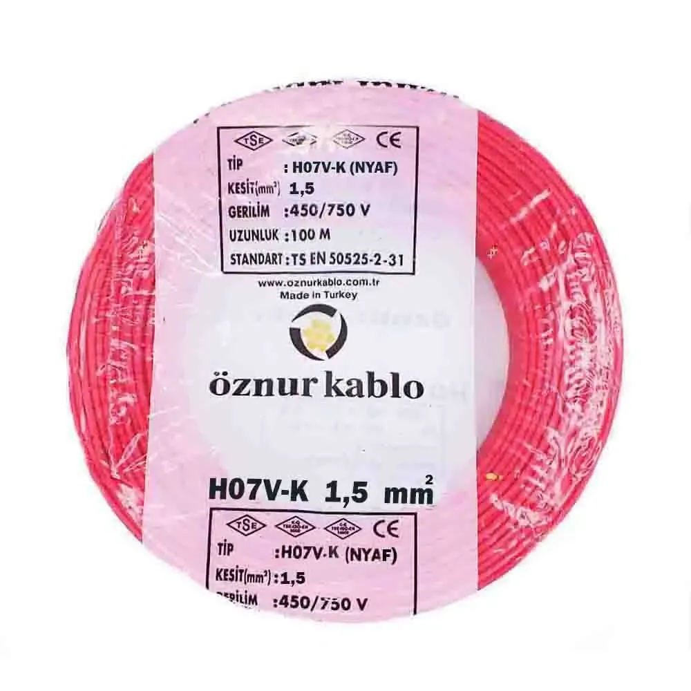 H07V-K 1,5 NYAF Kırmızı Kablo - 100 metre