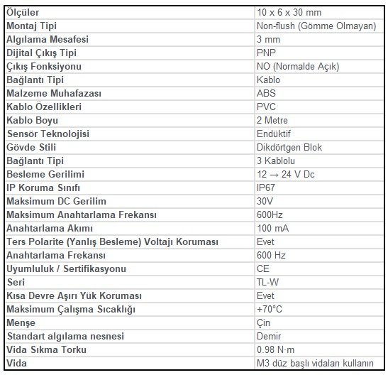 Omron TL-W3MB1 Teknik Özellikleri