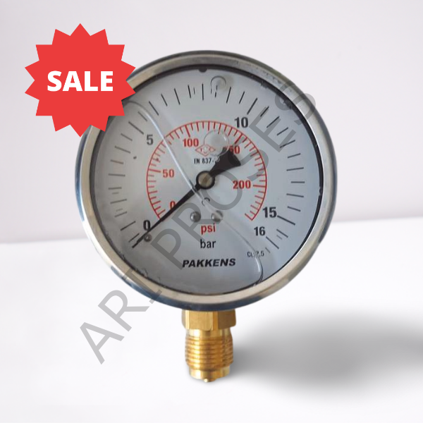 Pakkens Manometre Ø100mm 0/16 Bar-Psi G1/2''B Alttan Bağlantılı Gliserinli 1001001108