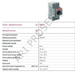 ABB MS116-6.3 1SAM250000R1009 4-6.3A Motor Koruma Şalteri