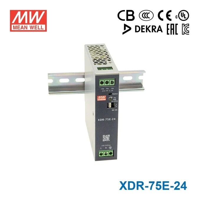 Mean Well XDR-75E-24 75W 24V Ekonomik DIN Ray Güç Kaynağı