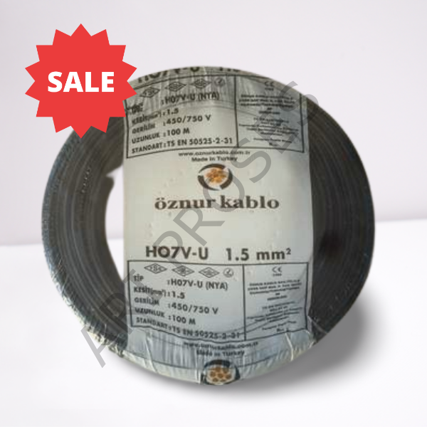 Öznur 1.5mm² NYA Siyah Kablo H07V-U  100 Metre