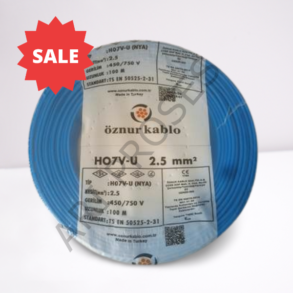 Öznur 2.5mm2 NYA Mavi Kablo H07V-U  100 Metre