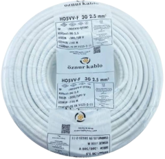 3x2,5 TTR Öznur Beyaz Kablo H05VV-F (NYMHY) 100 Metre