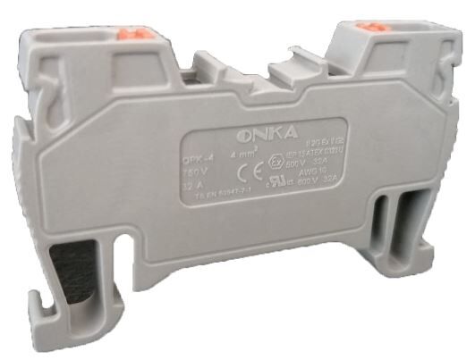 ONKA 1512 (1020024) OPK Serisi 4 mm² Yay Baskılı Ray Klemens Gri  (1 Kutu = 100 Adet)
