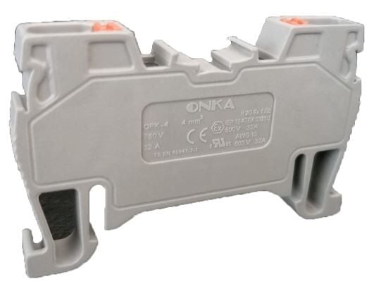 ONKA 1512 (1020024) OPK Serisi 4 mm² Yay Baskılı Ray Klemens Gri  (1 Kutu = 100 Adet)