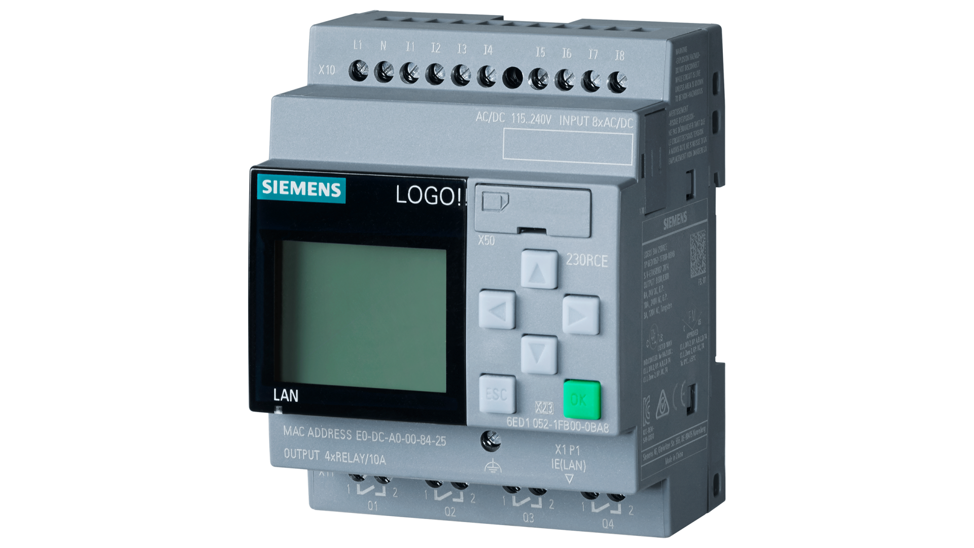 SIEMENS LOGO! 230RCE Logic Module Display 220V/Relay 8 DI/4 DQ 6ED1052-1FB08-0BA1