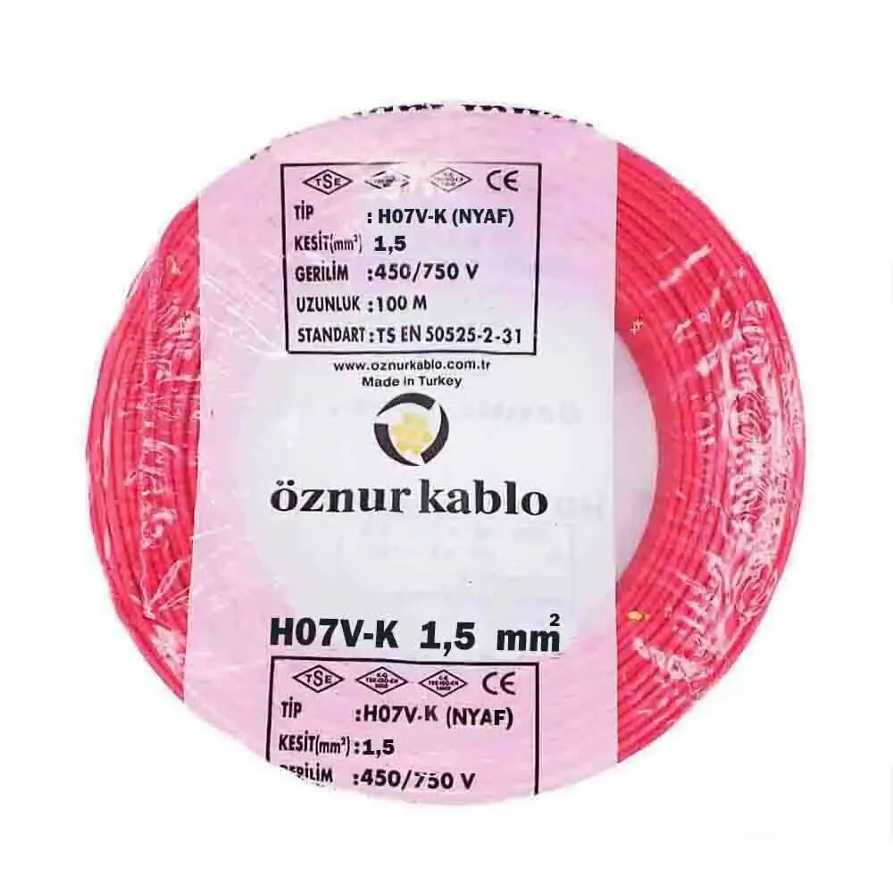 Öznur 1.5mm² NYAF Kırmızı Kablo H07V-K 100 Metre