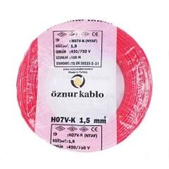 Öznur 1.5mm² NYAF Kırmızı Kablo H07V-K 100 Metre