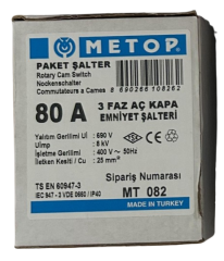 METOP MT082-080 3x80A Pako Şalter 3 Faz Aç Kapa Kilitli Emniyet Şalteri Güvenlik ve Güç Kontrolü