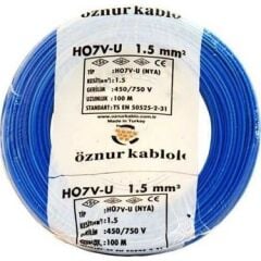 Öznur 1,5 mm² Mavi NYA Kablo 100 Metre H07V-U | ARI PROSES