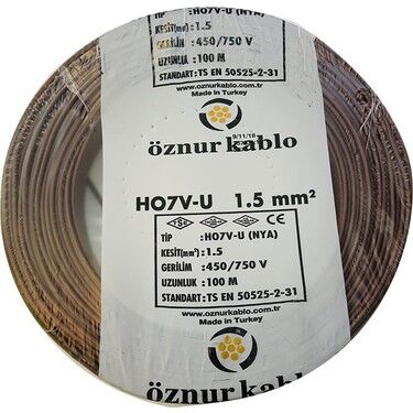 Öznur 1,5 mm² Kahverengi NYA Kablo 100 Metre H07V-U | ARI PROSES