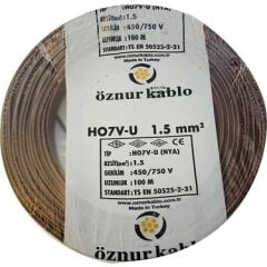 Öznur 1,5 mm² Kahverengi NYA Kablo 100 Metre H07V-U | ARI PROSES