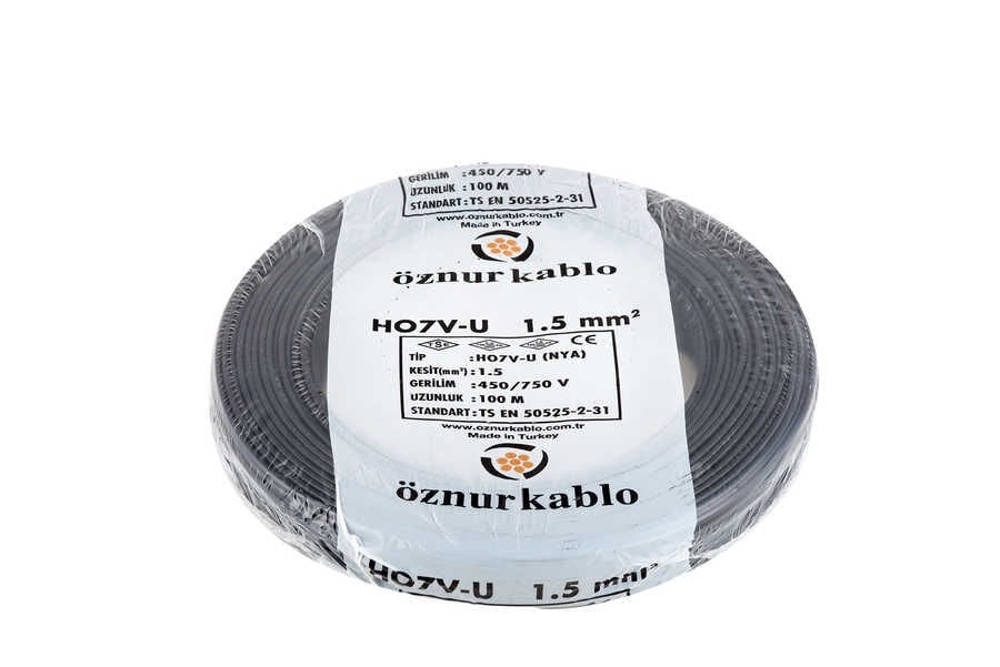 Öznur 1,5 mm² Siyah NYA Kablo 100 Metre H07V-U | ARI PROSES