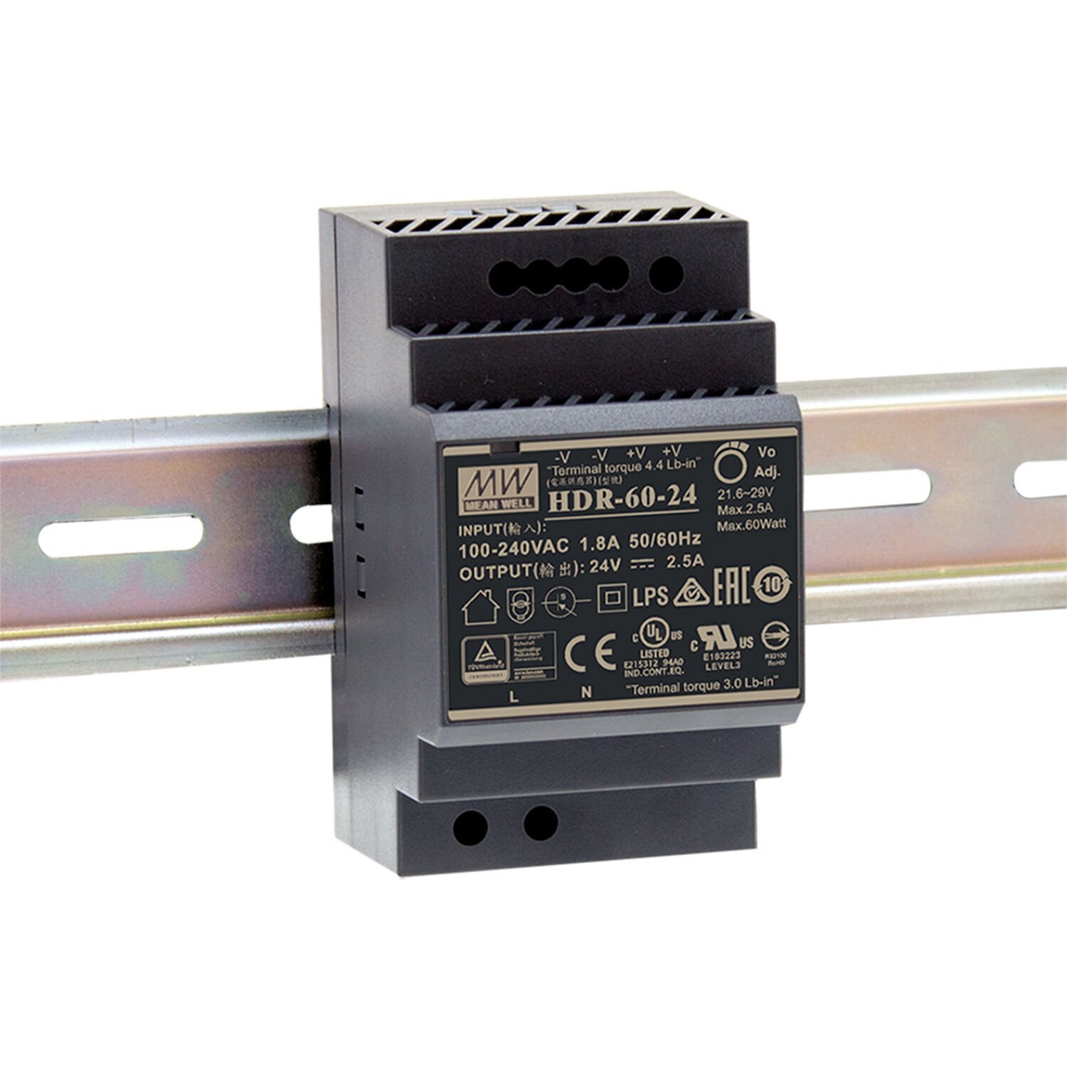 Mean Well HDR-60-24 | 24V 2.5A DIN Ray Montajlı 60W SMPS