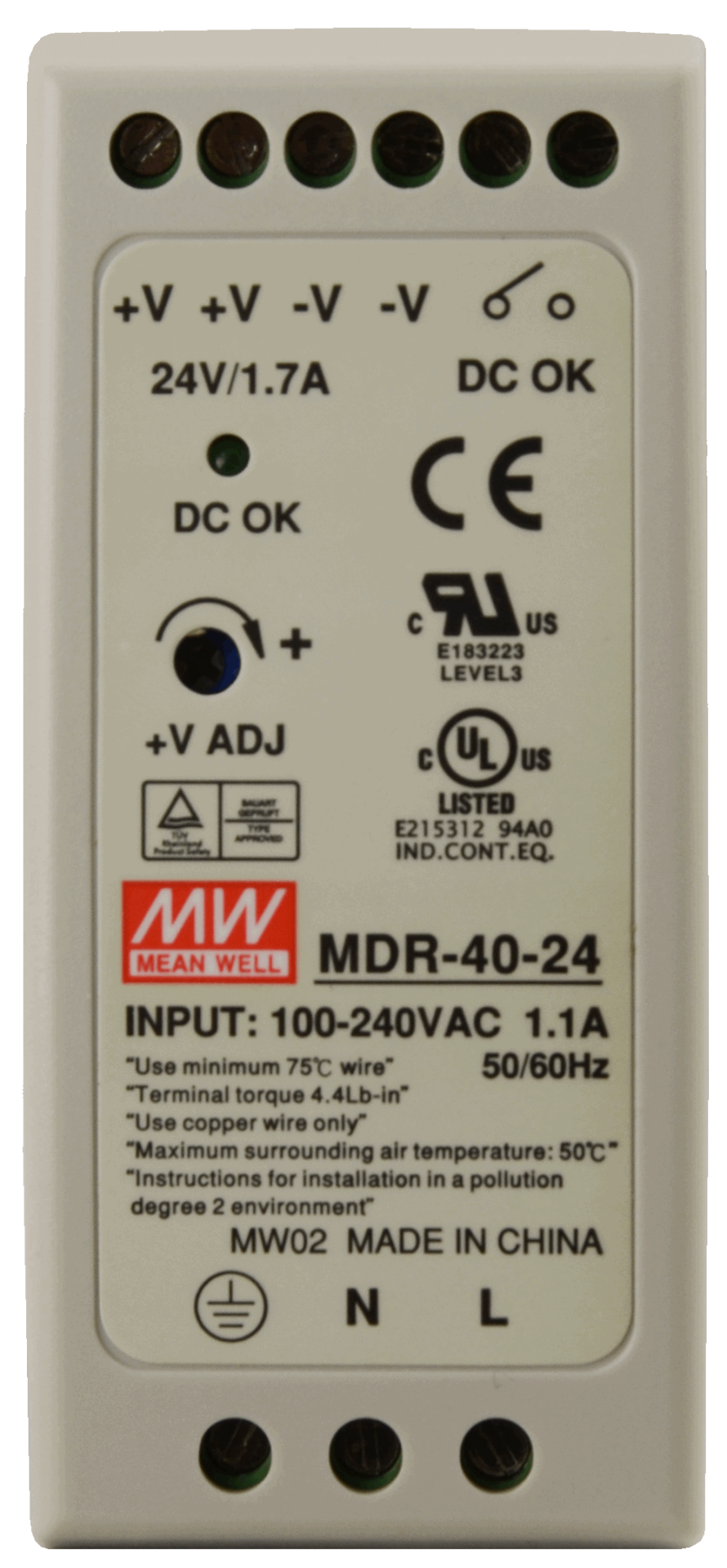 Mean Well MDR-40-24 | 24V 1.7A DIN Ray 40W Güç Kaynağı
