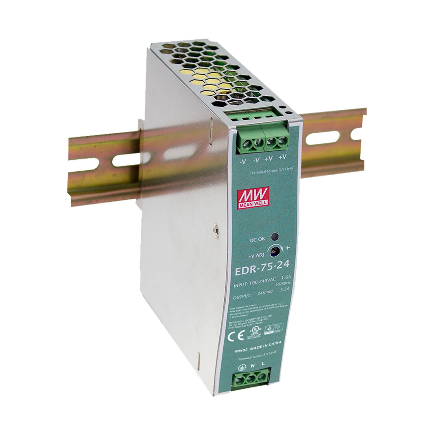 Mean Well EDR-75-24 | 24V 3.2A 75W DIN Ray Tipi Güç Kaynağı
