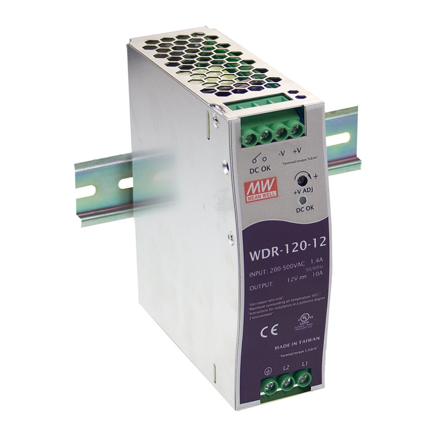 Mean Well WDR-120-24 | 24V 5A 120W 2 Faz DIN Ray Tipi Güç Kaynağı