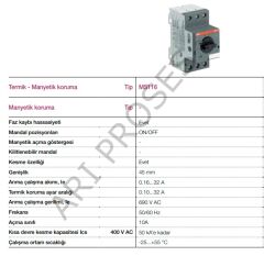 ABB MS116-1.6 Motor Koruma Şalteri 1-1.6 A 1SAM250000R1006