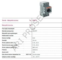 ABB MS116-1.6 (1SAM250000R1006)  1.0–1.6A Motor Koruma Şalteri | Ics 50kA | Icu 100kA