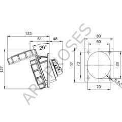 Mete Enerji 5x32A CEE Norm 406523V Eğik Makine Prizi IP67