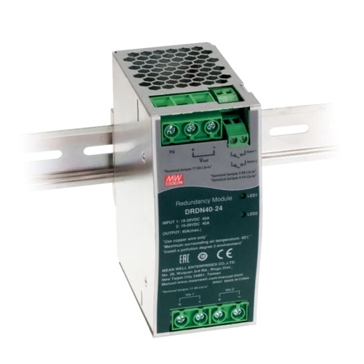 Mean Well DRDN40-24 24 VDC | 40 A | Redundancy Modüllü UPS Fonksiyonlu Güç Kaynağı