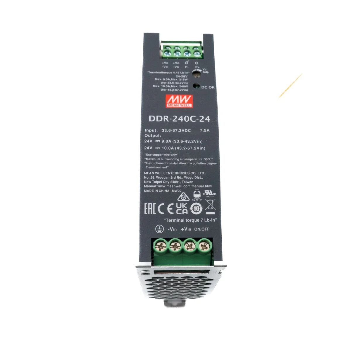Mean Well DDR-240C-24 Ray Montaj DC-DC Çevirici - 24V DC 10A 240W