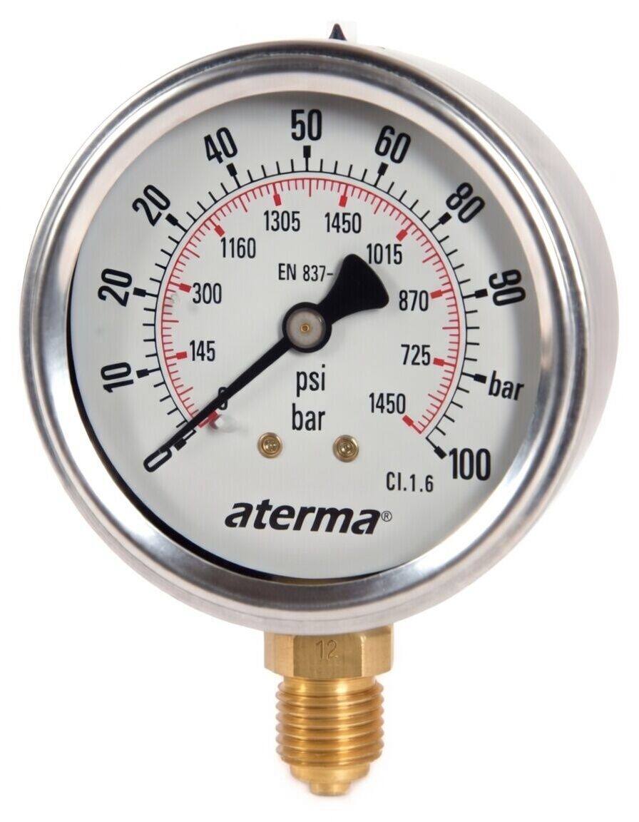 Aterma F400 Ø63 mm 100 Bar Gliserinli Manometre G1/4'' B Alttan