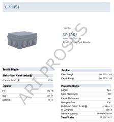 Çetinkaya ÇP 1051  150x110x70 Sıva Üstü Tıpalı Opak ABS Buat