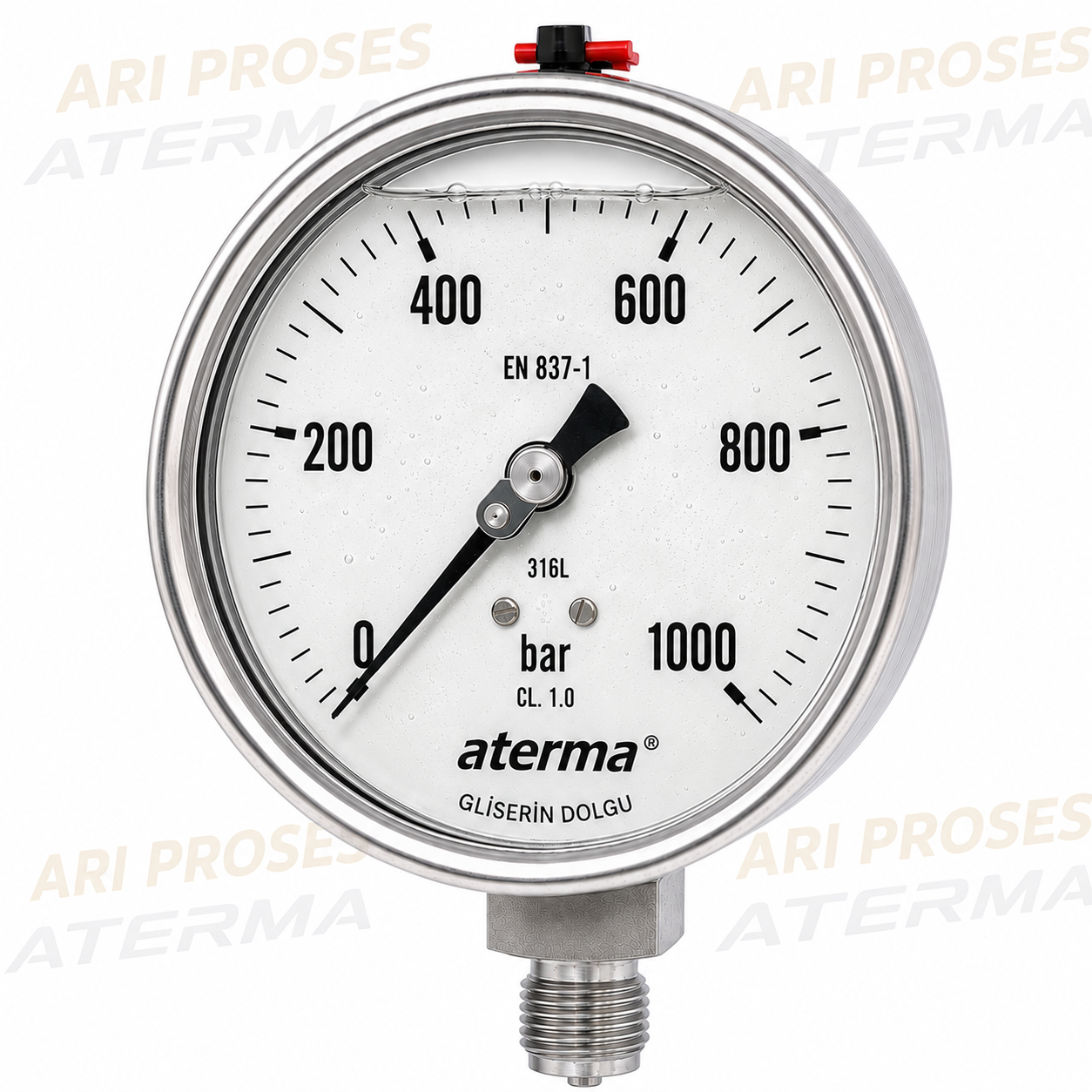 ATERMA A300G.100 0-1000 BAR G1/2B Alttan Paslanmaz Gliserinli Manometre - 24311024